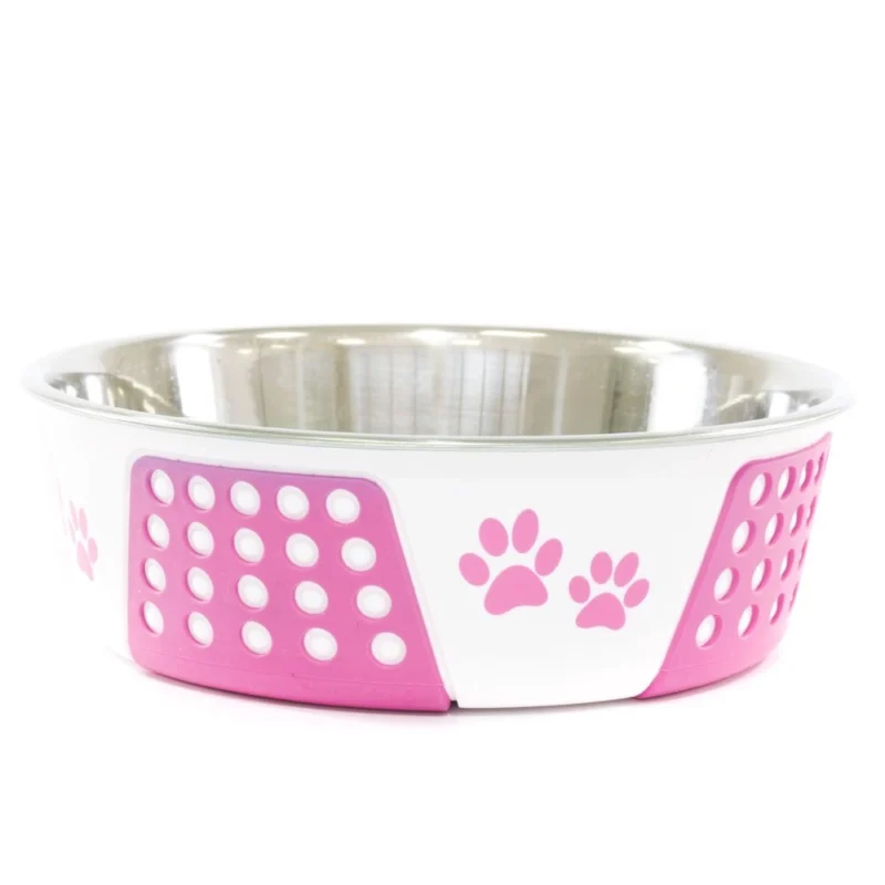 COMEDOURO INOX DECORADO PATINHAS ROSA